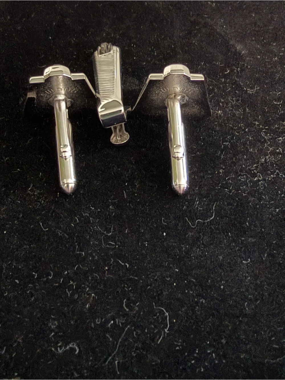 SWANK Silver Tone Cufflinks and Tie Clip with Rectangular Clear Stones